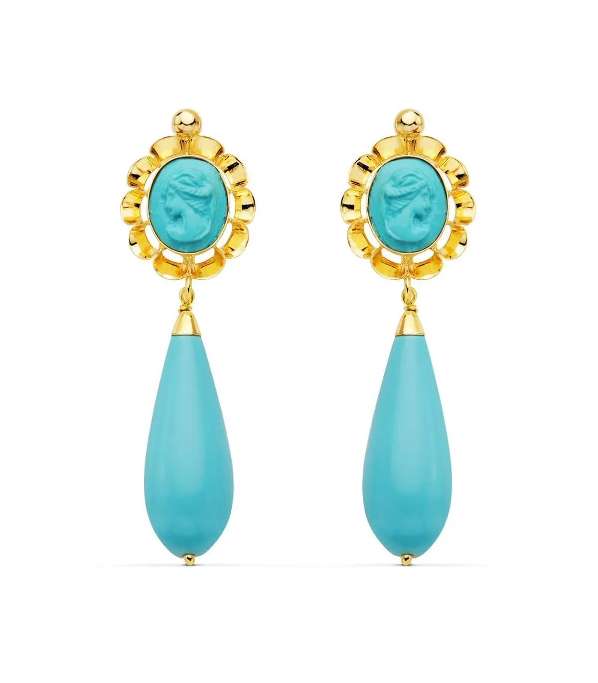 18K Gold Turquoise Marisol Cuban Earrings 47mm