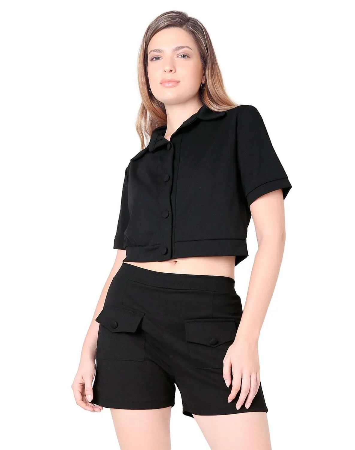 Black Casual Women's Blouse and Shorts Set STFashion 52405004