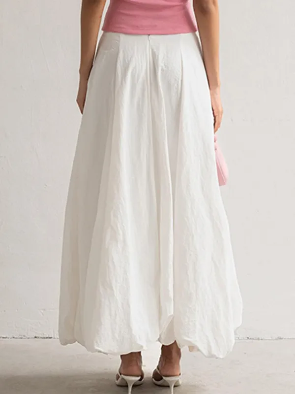 Long skirts with fluffy solid-colored blooms and high waist