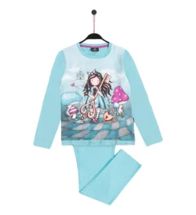 Long Sleeve Turquoise Pajamas with Curiosity Print