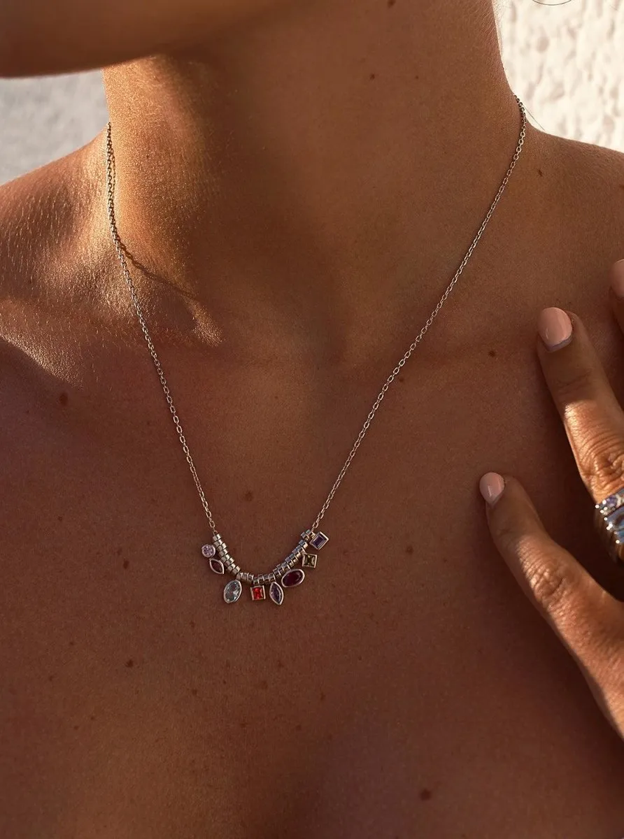 Original multicolor geometric design silver necklaces