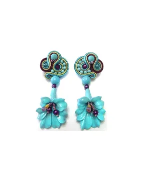 Turquoise Beige Amethyst Flower Flamenco Earrings