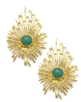 Gold Oval Stone Turquoise Earrings