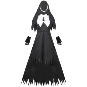 Women Plus Size Scary Nun Costume Halloween Vampire Demon Carnival Masquerade Wear